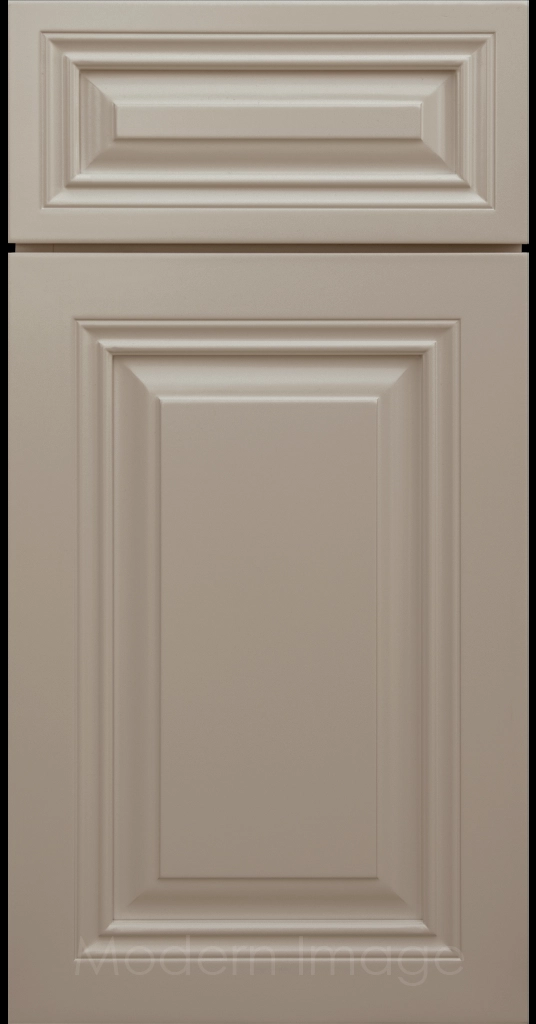 French Grey Cambridge cabinet door with a mitered frame and raised center panel.